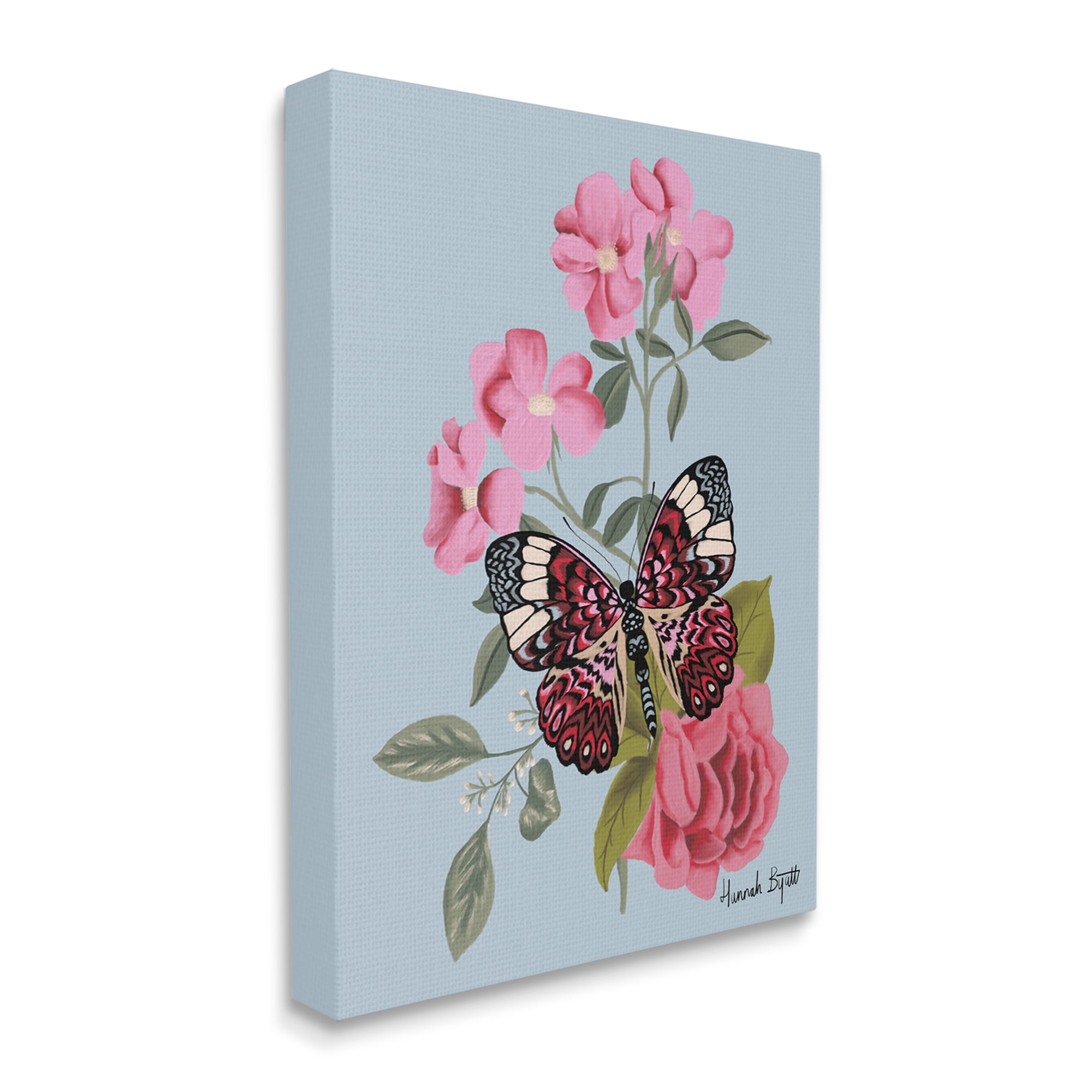 Stupell Industries Pink Floral Butterfly Animals & Insects Painting Gallery Wrapped Canvas Print Wall Art, 16 x 20