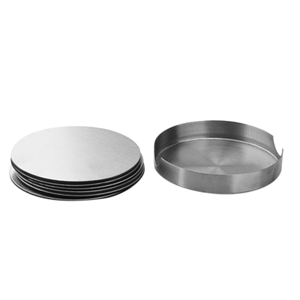 6 PCS Coasters Stainless Steel Holder with Coaster Set Bar Drink Cup Holders 