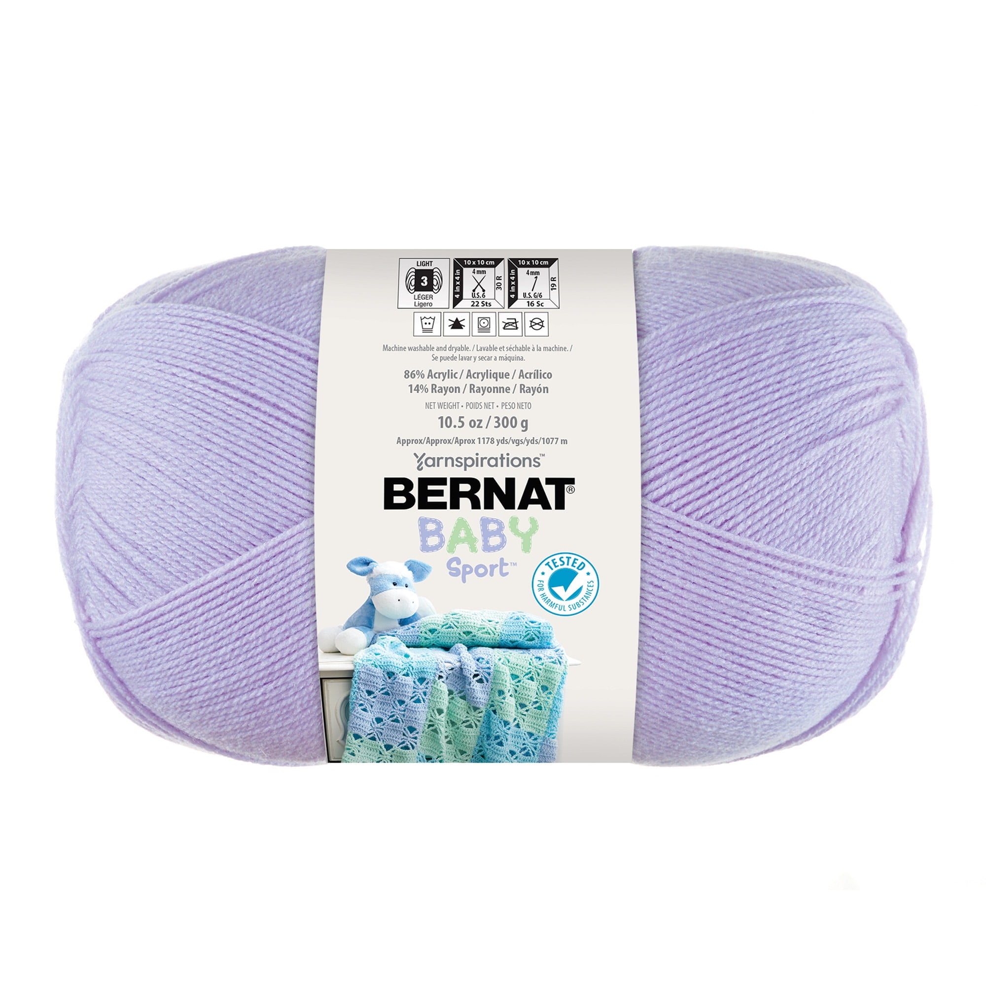 Bernat Baby Sport #3 Light Acrylic Yarn, Lavender 10.5oz/300g, 1077 Yards