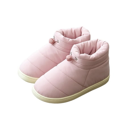 

UKAP Womens Comfort Moccasin Booties Outdoor Slip Resistant House Slippers Kitchen Pull On Plush Lined Slipper Pink 8.5-9