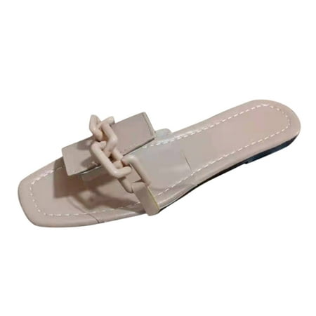 

HSMQHJWE Women s Square Open Toe Slides Cute Single Band Flat Sandals Quilted Strap Slide Sandals Slip on Summer Sandals （Beige 10)
