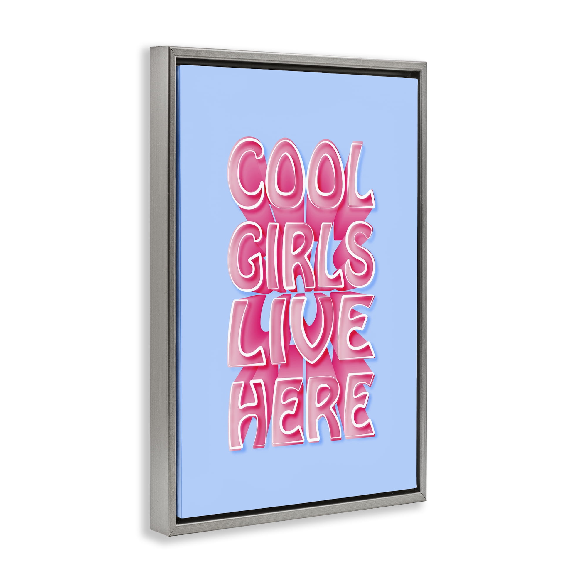 Stupell Industries Cool Girls Live Here Text & Numbers Painting Gray Floater Framed Canvas Art Print Wall Art, 17 x 25