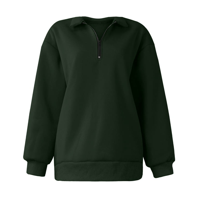 Womens Half Zip Sweatshirt Oversized Long Sleeve Collar Drop Shoulder Solid  1/4 Zipper Pullover Jacket