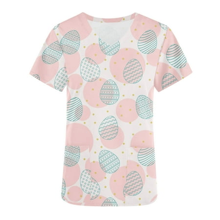 

Komiseup Easter Scrub Tops Women Summer Women Bunny Eggs Graphic Cute T Shirts Short Sleeve Loose Fit Tunic V-Neck Tees