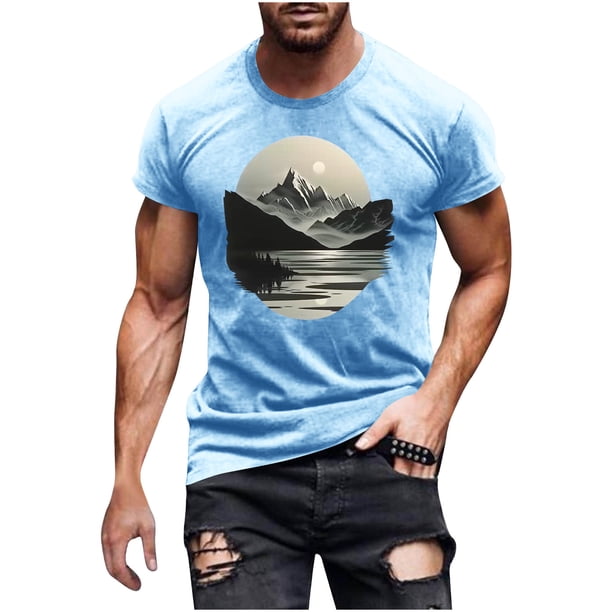 Hombres Pantalones Cortos de Manga Corta Impresa Casual Cuello Redondo Superior, Camisa de Moda para el Verano Y la Primavera