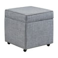 thumbnail image 3 of Inspired Home Modern Barkan Linen Cube Ottoman Sturdy Castered Legs, Entryway, Light Grey, 3 of 8