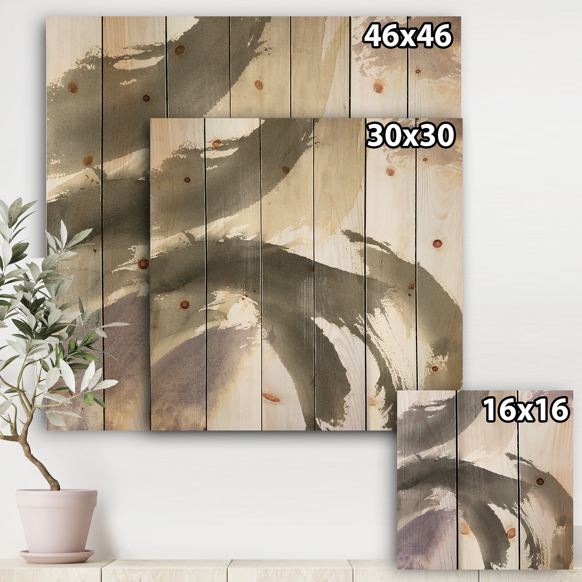 Designart 'minimal geometric Gesture III' Transitional Print on Natural Pine Wood
