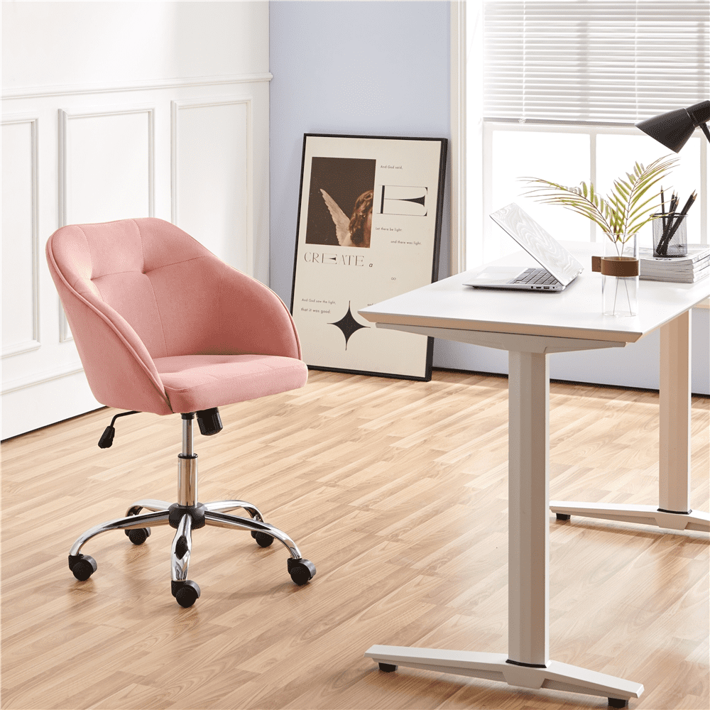 Alden Design Modern Velvet Adjustable Swivel Office Chair, Pink