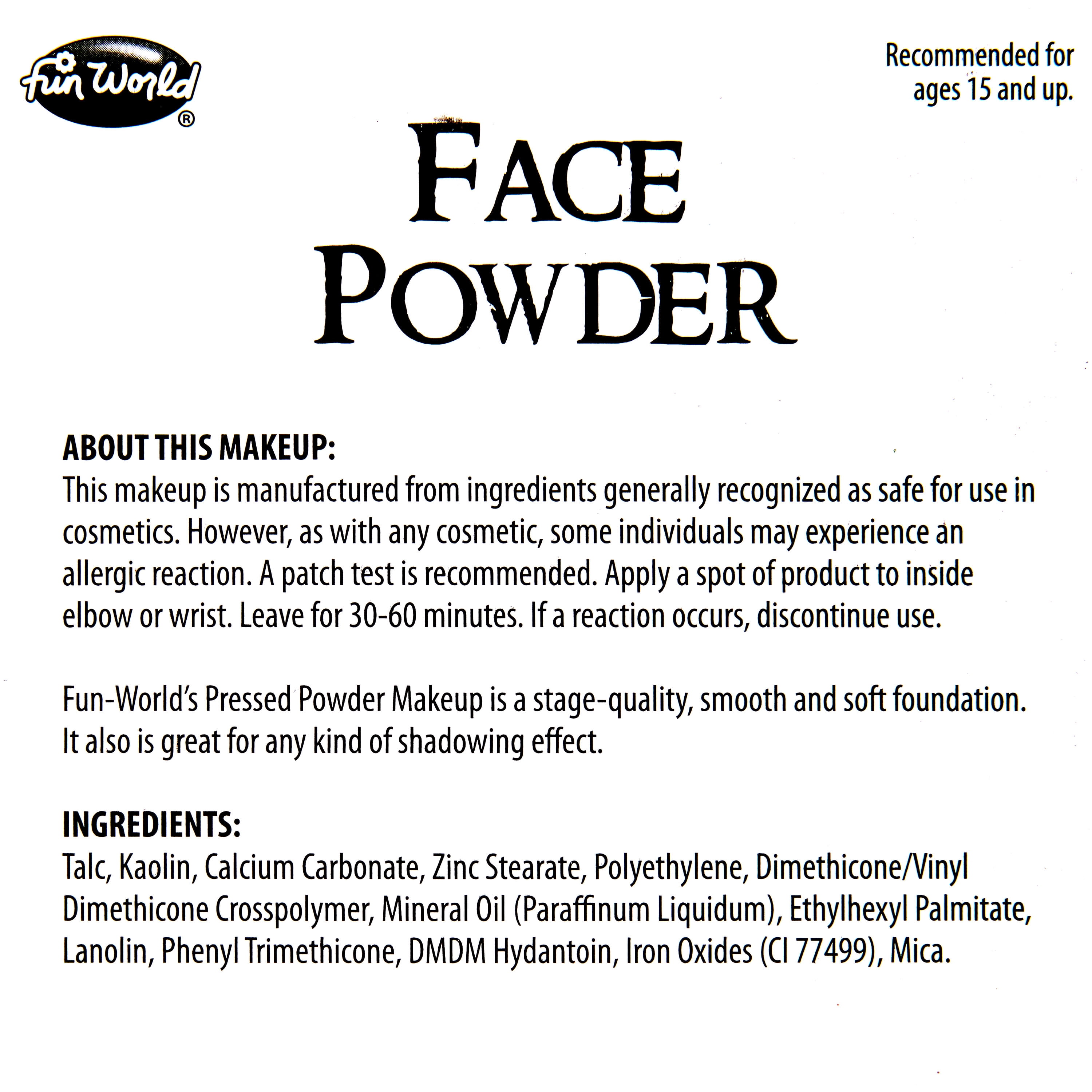 Halloween Face Pressed Powder, Black, .34oz, Halloween Adults Make-Up by Fun World