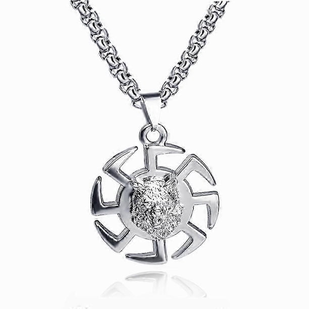 Collar de león ciclón estilo retro europeo y americano para hombre, collar de acero de titanio con colgante de aleación y pulsera de acero inoxidable.