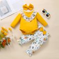 thumbnail image 3 of LMTODLFG Baby Boy Clothes Baby Girls Romper Ruffles Bodysuit+Floral Printed Pants Headbands Outfits Toddler Tshirts Boys 2T Yellow 12-18 Months, 3 of 9