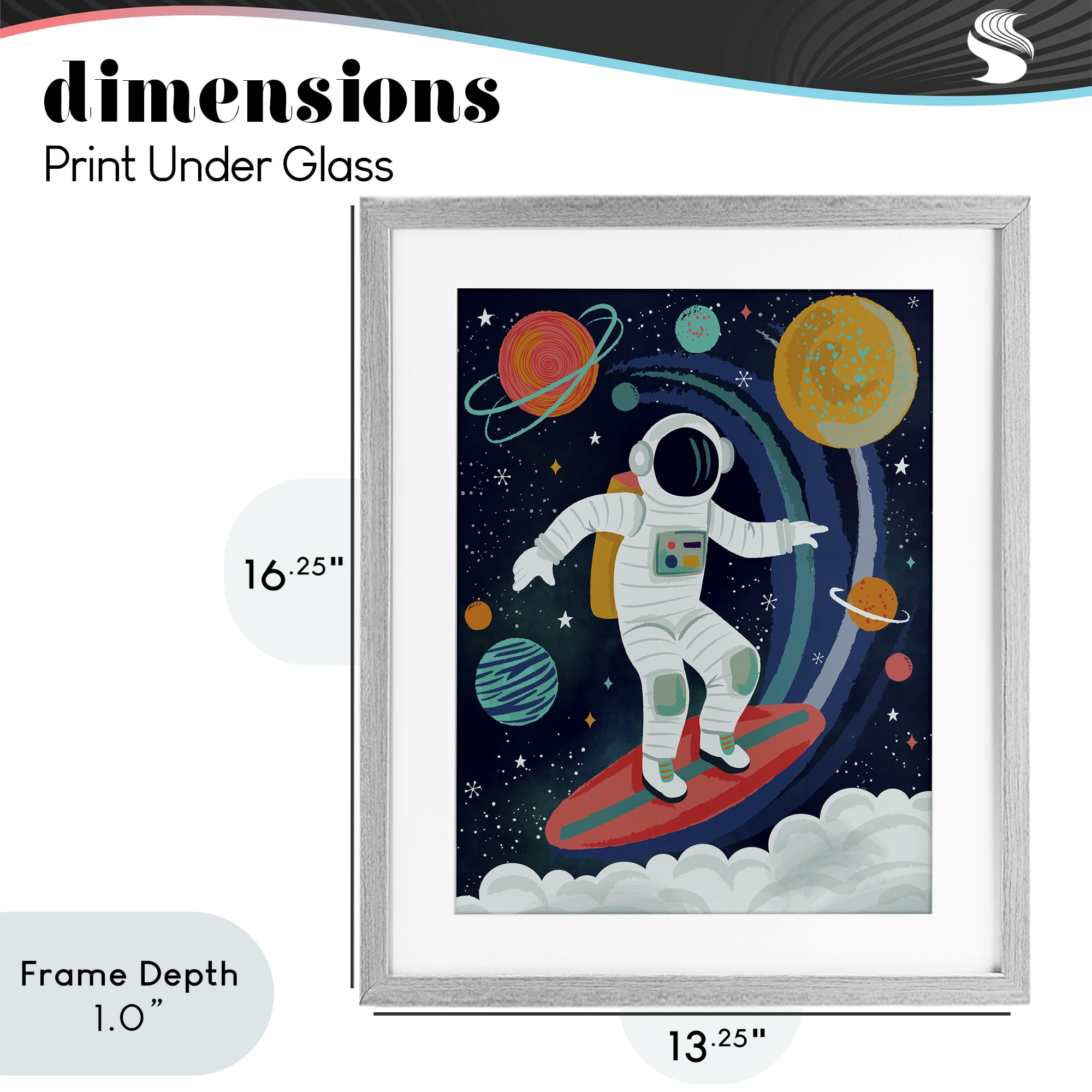 Stupell Industries Surfing Astronaut Beyond Space Gray Framed Print Under Glass, design by Lisa Perry Whitebutton
