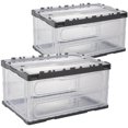 thumbnail image 1 of HANAMYA Bac de Rangement Pliant et Empilable avec Couvercle 80 Litres Transparent/gris (Lot de 2), 1 of 7