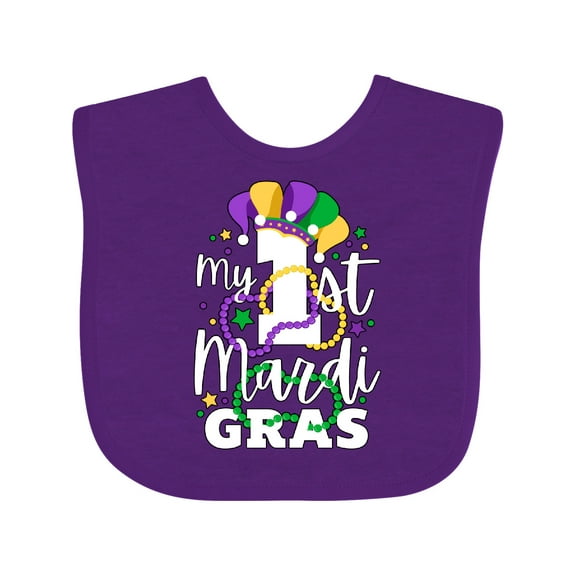 Inktastic My First Mardi Gras with Jester Hat and Beads Boys or Girls Baby Bib