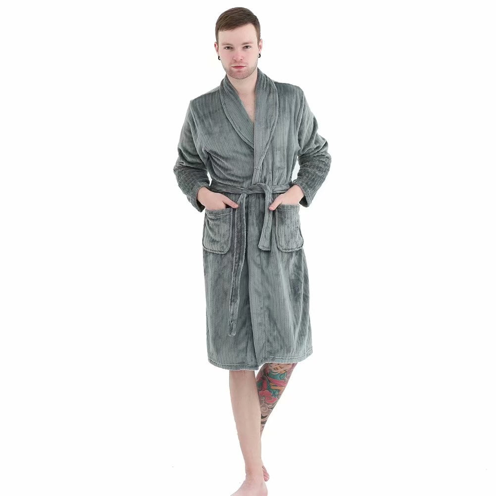 Pierre Roche Mens Flannel Fleece Dressing Gown Bath Robe Shawl Collar Soft Warm M-XXL 