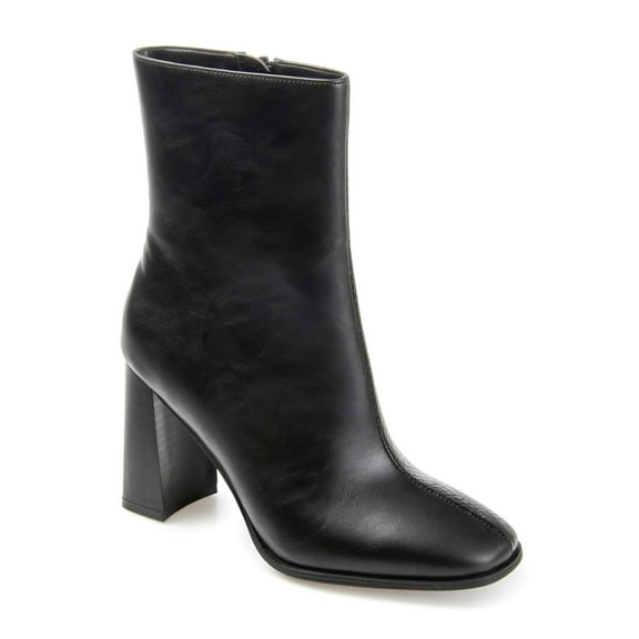 JOURNEE COLLECTION Womens Black Animal Print Mixed Media Cushioned January Square Toe Block Heel Zip-Up Booties 8.5 M