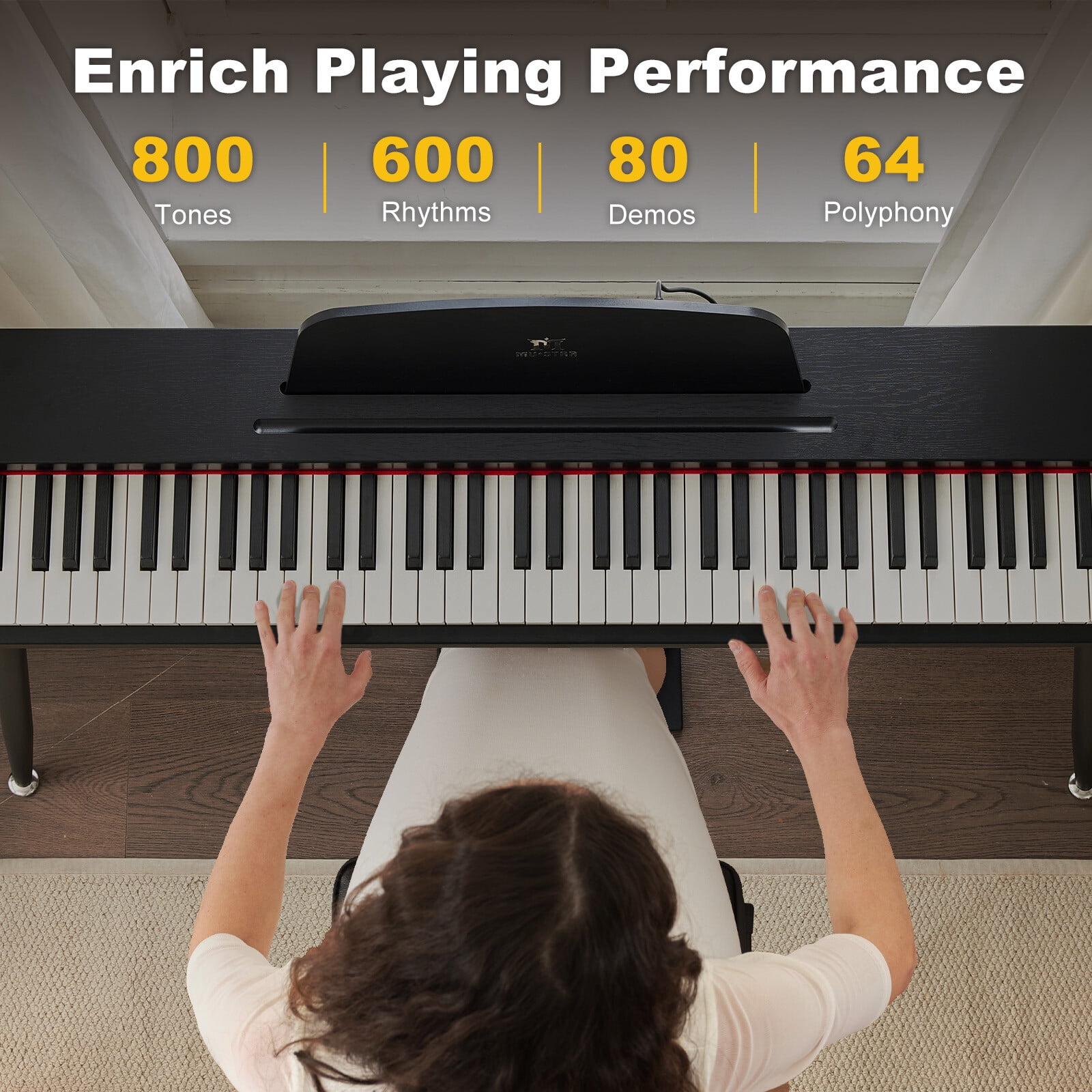 MUSTAR 88 Key Piano Keyboard for Beginners, Portable Semi Weighted Electric Digital Piano with 3-Pedal Unit, Built-In Speakers, USB/MIDI Connecting (Black)