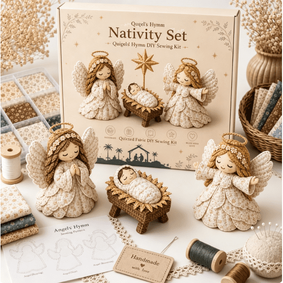 DIY Patchwork Nativity Scene Sewing Kit - Complete Sewing Craft Set with Instructions, Beginner Friendly Rustic Tiered Tray Decoration for Fall Harvest