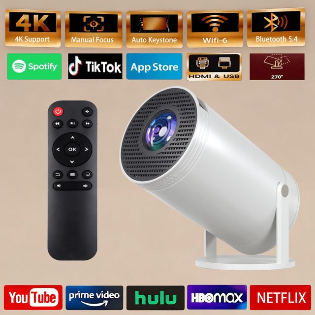Lumio Mini Projecteur avec Wi-Fi et Bluetooth, Applications Intégrées, Correction Trapézoïdale, 200 Lumens, Projecteur à Courte Portée Blanc