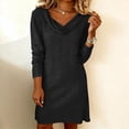thumbnail image 4 of Eyelets Dresses for Women - Cowl Neck Loose Crewneck Long Sleeve Casual Summer Hollowed Out Keyhole Tunic Mini Dress, 4 of 7