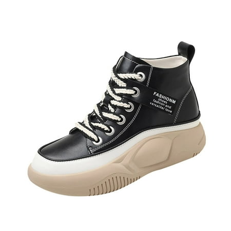 

Soft Leather Vintage Thick Soled High Top Women Soft Soled Light Ribbon Sports High Top Casual Shoes