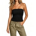thumbnail image 2 of Axiiglly Tube Tops for Women Waffle Knit Off Shoulder Strapless Bandeau Crop Top Black L, 2 of 9