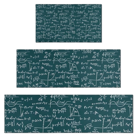 Math Equations Dark Green Formula Pattern Kitchen Rugs Sets Of 3,Kitchen Runner Rugs Non Skid Washable,Decorative Kitchen Floor Mats for Kitchen,Sink,Laundry,17"x30" 17"x47" 17"x59"