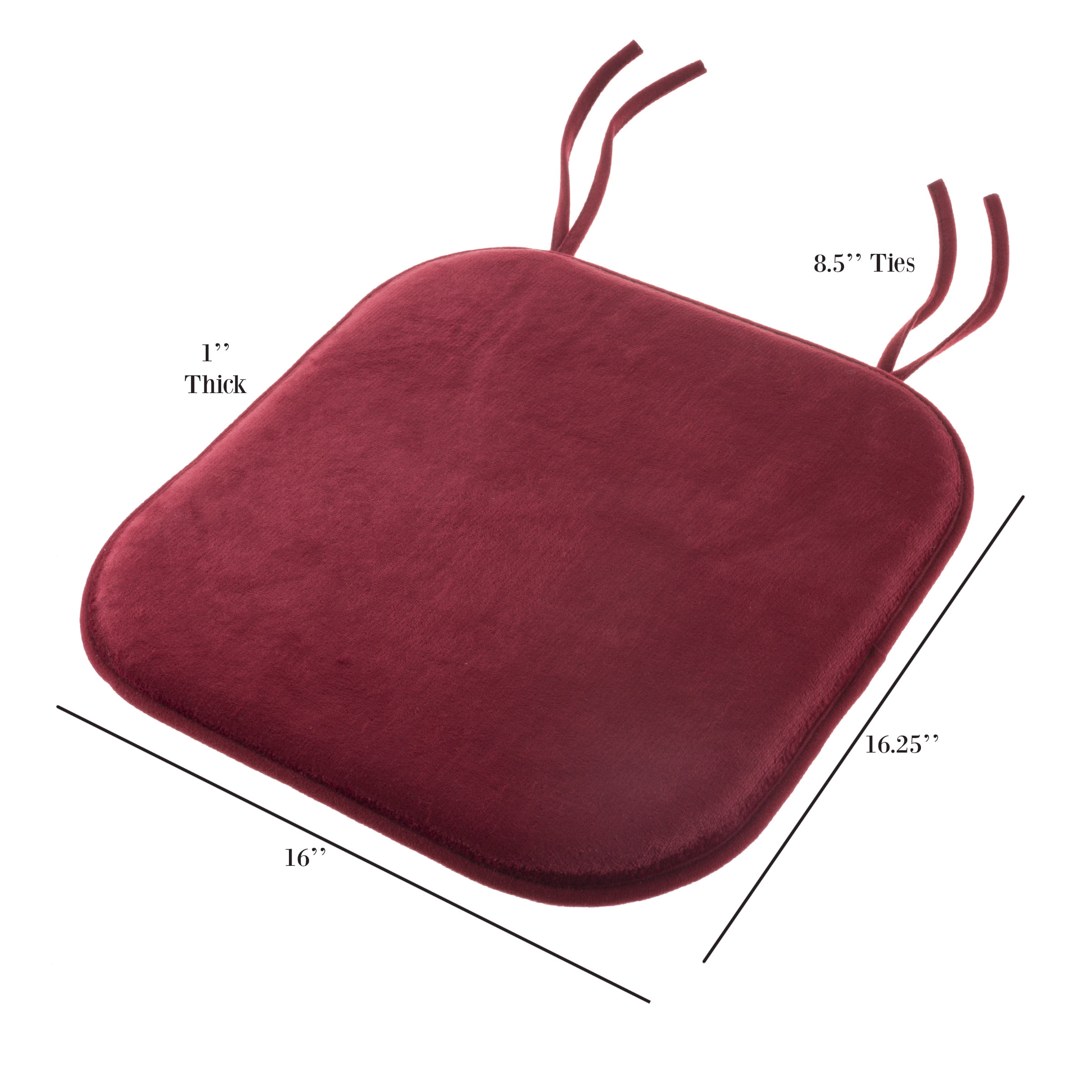 Lavish Home Memory Foam Chair Cushion-Square 16”x 16.25” Plush Pad with Ties and PVC Dot Backing for Kitchen, Dining Room, or Porch (Red)