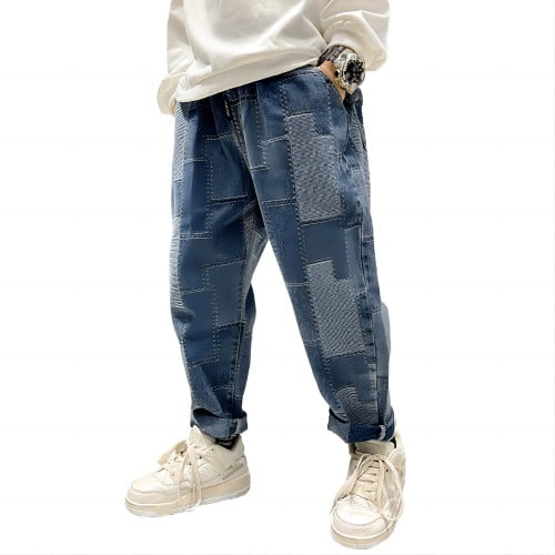 Mens Spring Grey Denim Joggers With Stretchy Washed Side