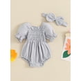 thumbnail image 3 of Suealasg Infant Baby Girl Summer Jumpsuit Solid Color Puff Sleeve Ruffled Romper Bodysuit +Headband 0-18 Months Infant Girls Outfits, 3 of 8