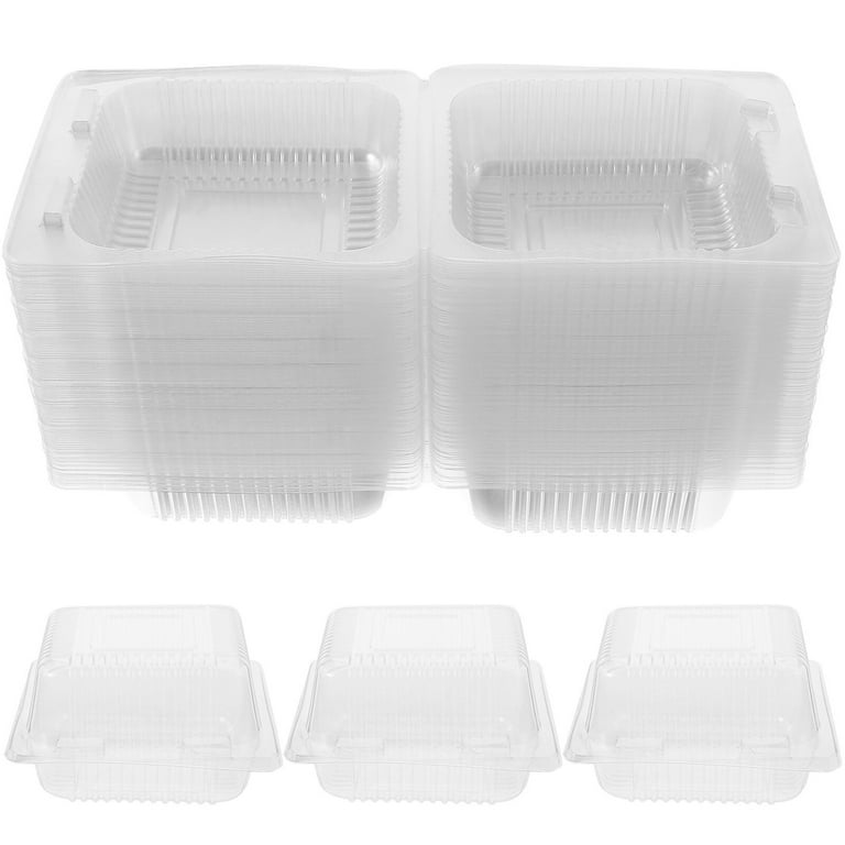 Tripumer 100 Pcs Clear Plastic Food Containers Square Hinged Takeaway  Containers Disposable Cupcakes Cake Box with Lids Stackable Lunch Boxes  Suitable for Salads, Pasta, Sandwiches, Cookies 