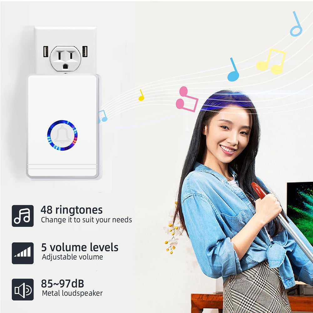 GREENCYCLE 1 Set Wireless Doorbell Door Open Chime, 1312ft Long Range, Adjustable Volume 48 Chimes with LED Flash Door Chime, IP 66 Waterproof Doorbell Button for Home Classroom Office Business
