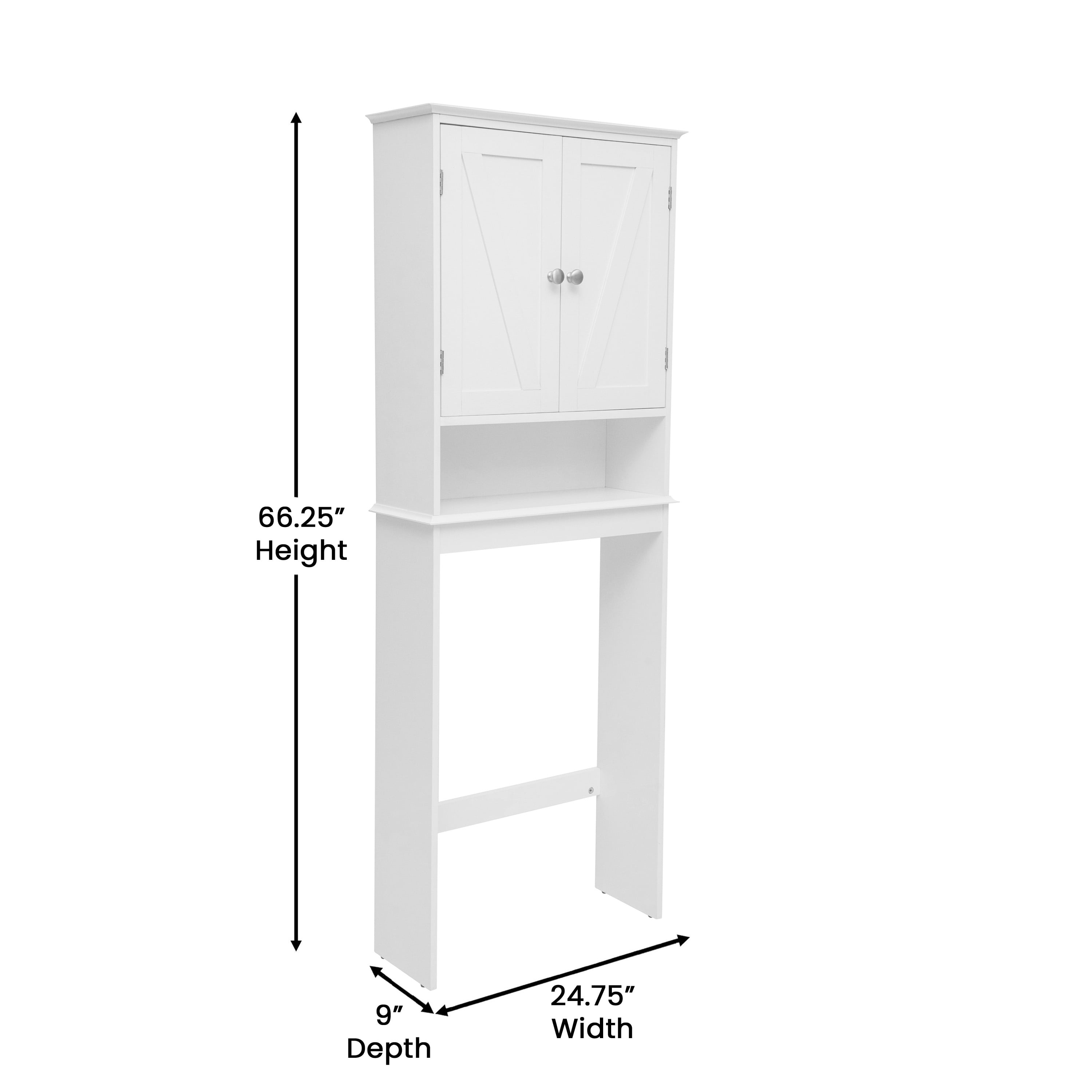 Merrick Lane Over the Toilet Bathroom Organizer with Shelves and Magnetic Closure Doors in White