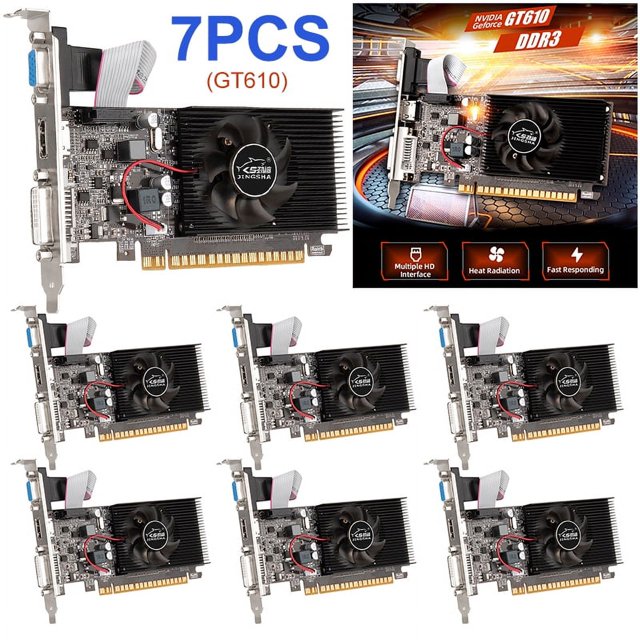 Tarjeta Gráfica GT610 7 Piezas Vídeo para Juegos DDR3 810 MHZ 1 GB Computadora (GT610 2 GB)