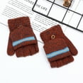 thumbnail image 2 of MEICHEN Fingerless Gloves for Girls and Boys, Korean Version Striped Half Finger Flip Gloves Plain Winter Warm Wool Gloves, Fall Winter Fashion Accessories, 2 of 3