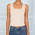 thumbnail image 2 of COMVALUE Women Built-in Bra Tank Tops Sleeveless Crewneck Rib Knit Shirts Slim Fit Basic Tee Tops (Beige, S), 2 of 7