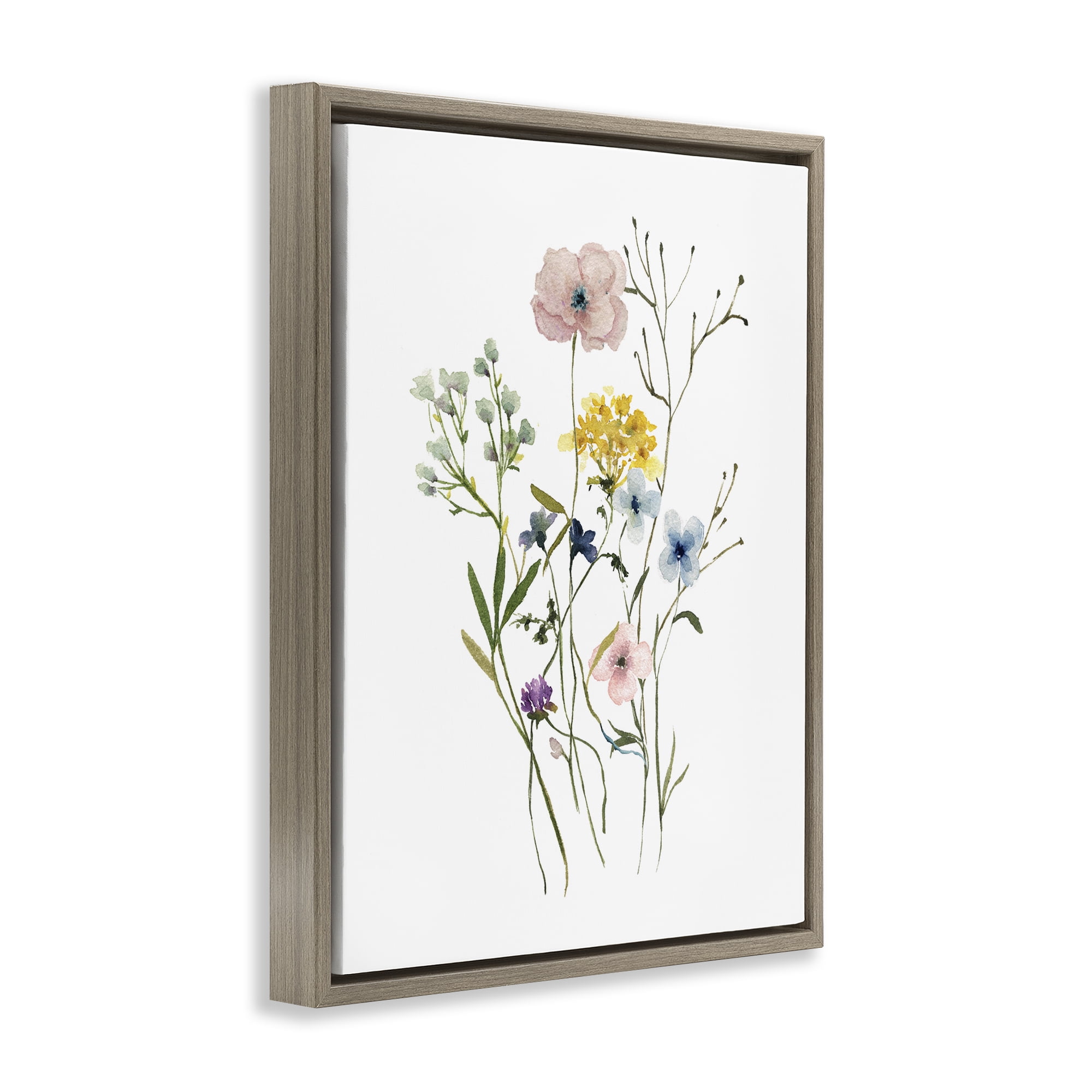 Stupell Industries Wild Country Blooms Botanical & Floral Painting Brown Floater Framed Art Print Wall Art, 25 x 31