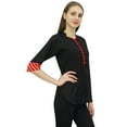 thumbnail image 3 of Bimba Women's Full Sleeve Cotton Tunic Band Collar Button Down Black Top-4, 3 of 5