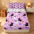 thumbnail image 2 of Homewish Cartoon Witch Cat Zipper Full Size Comforter Sets with Fitted Sheet and 2 Pillowcases for Girls, Halloween Spooky Animal Zipper Bedding Set, Light Lavender, Pumpkin Bat Reversible, 2 of 7