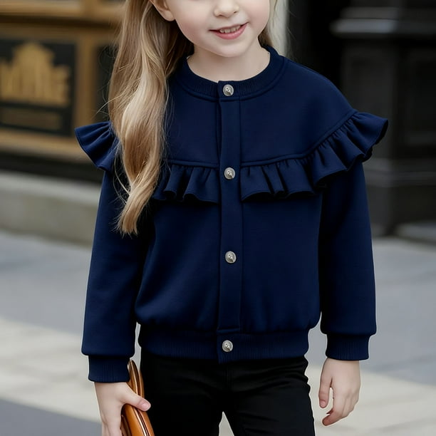 Cowsor Toddler Girls Cardigan Sweaters Kids Ruffle Sweater Jacket Long Sleeve Button Down Knitted Warm Coats