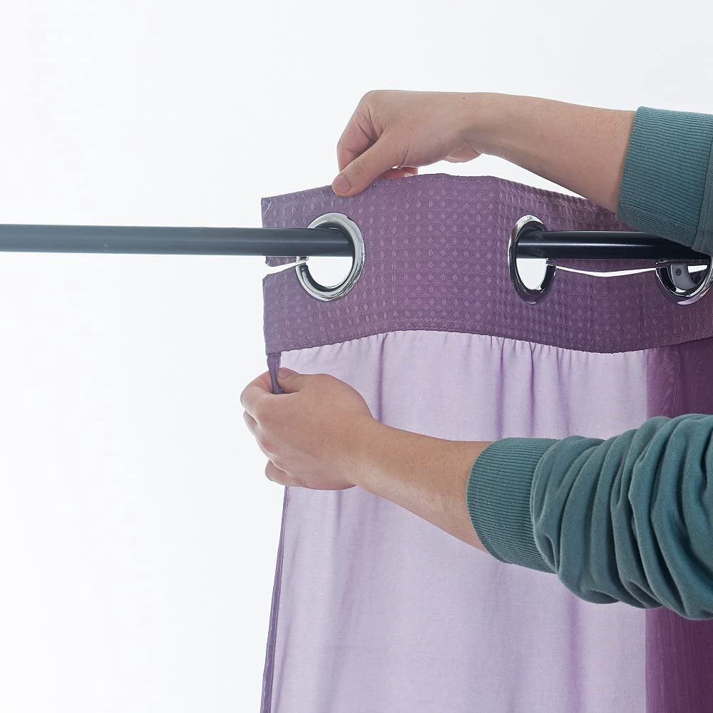 WPM No Hooks Required Mauve Shower Curtain with Snap-in Liner Waffle Weave Design, Hotel Grade Style Waterproof & Washable, Mesh top Window Easy Snaphook Mauve Bathroom 72 inch wide x 74 inch long