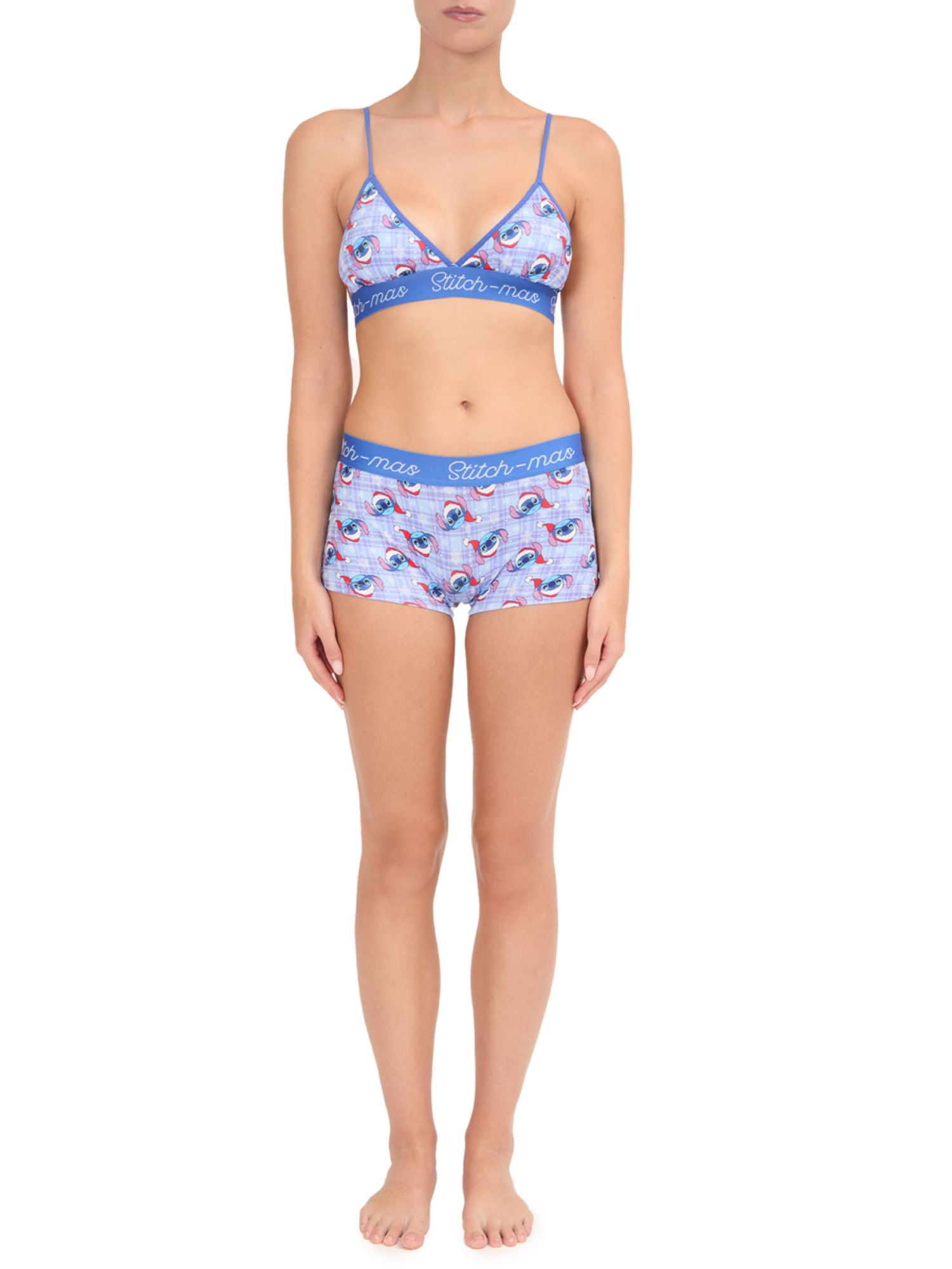 Disney Stitch Christmas Women's Comfort Stretch Triangle Bra and Boyshort Panties Set Sizes S to XL