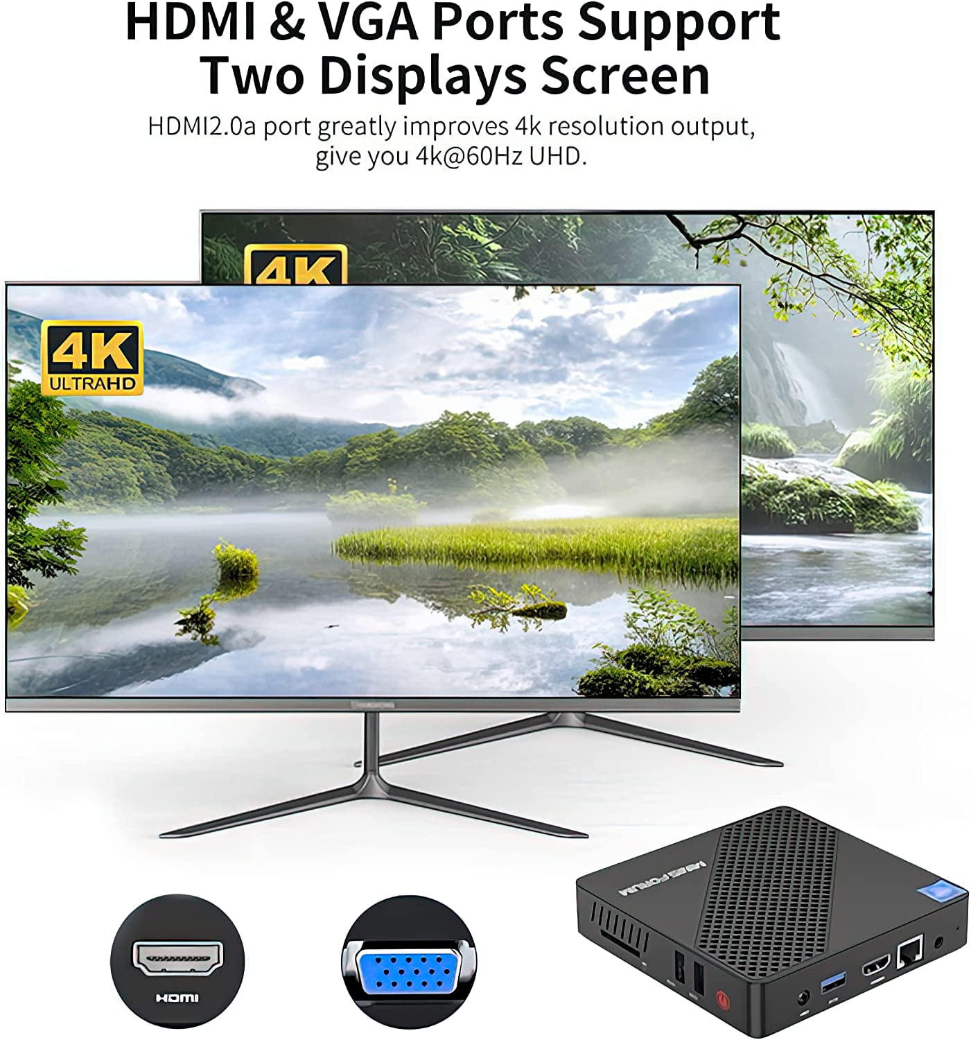 MINISFORUM N40 Mini PC Fanless Silent Desktop Computer 4GB RAM, 64GB eMMC Micro PC, Celeron N4020 up to 2.8GHz, 1000M LAN, HDMI&VGA, Support Auto Power On Mini Computer