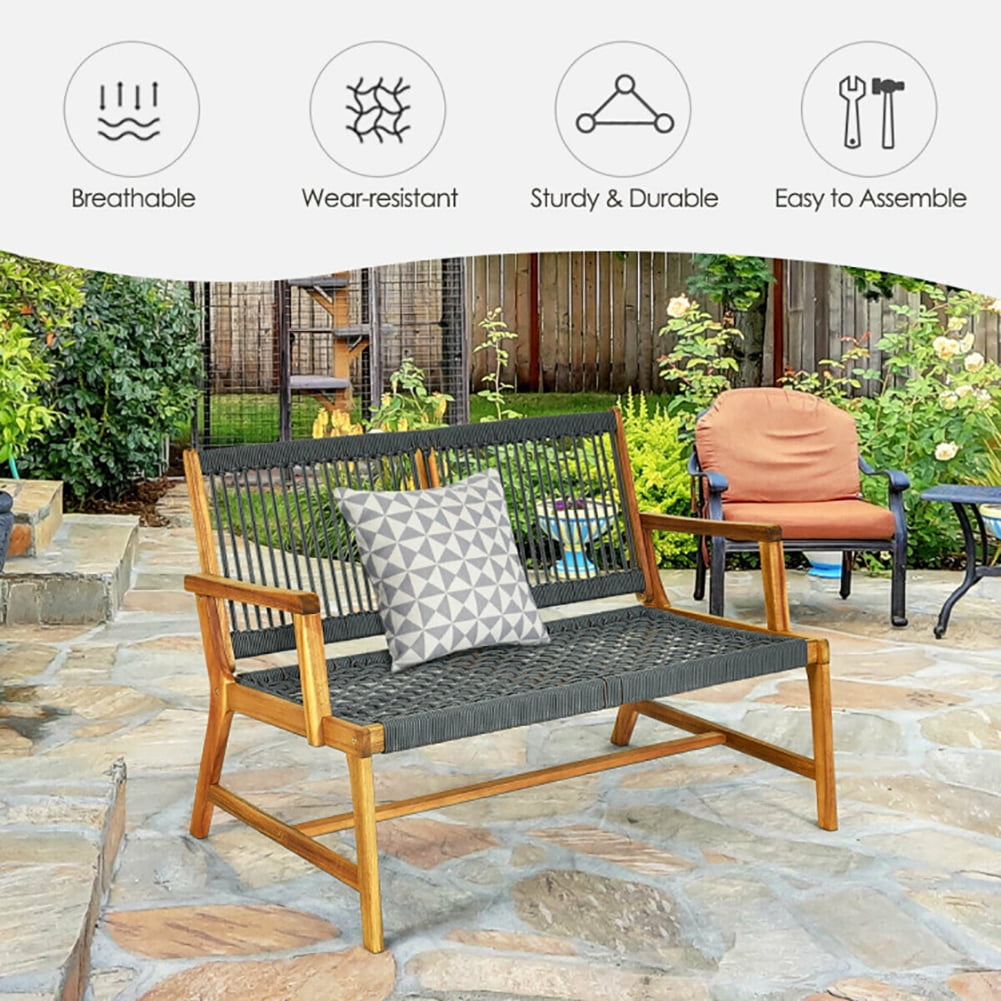 Aimee Lii 2-Person Acacia Wood Yard Bench for Balcony and Patio, Outdoor Patio Furniture, Gray