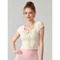 thumbnail image 2 of Women'S Cold Shoulder Summer Halter Top Short Sleeve Off the Shoulder Rib Knit Crop Top Tee Shirt White M, 2 of 6
