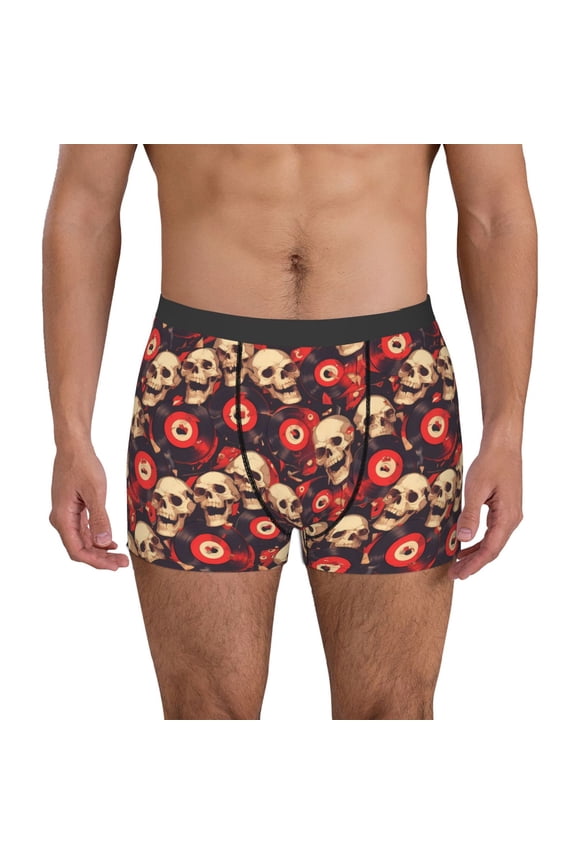record Skull rock Print Men's Boxer Briefs, High Elastic Moisture Wicking Boxer Briefs Underwear-Medium