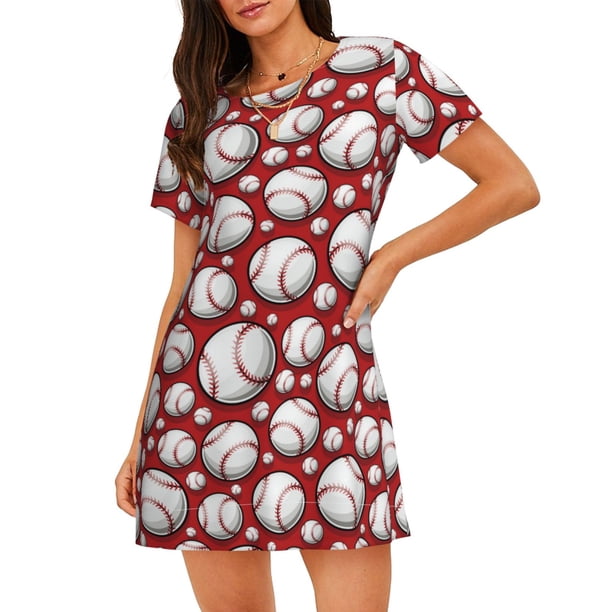 Balery Cute Baseball Camisón de manga corta con cuello redondo para mujer, cómodo y elegante.