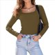 thumbnail image 2 of Camisas de Larga para Mujer, Blusas de Cuello Cuadrado, Blusas Básicas de Punto Acanalado, Conjuntos de Otoño, Ropa de Moda Color Matcha M, 2 of 8