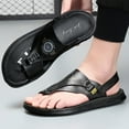 thumbnail image 3 of Dakaela Mens Sandals Summer Slippers Slip on Flip Flops for Men Dual Use Strap Leather Walking Flats, 3 of 8