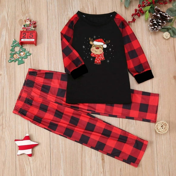 Dvkptbk Family Christmas Pjs Matching Sets Holiday Sleepwear Pajamas for Dad/Mom/Kids Christmas Pajamas Printed Long Sleeve Top and Pants Sleepwear (Kids) on Clearance